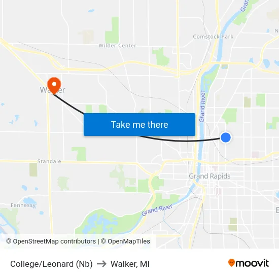 College/Leonard (Nb) to Walker, MI map