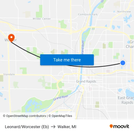 Leonard/Worcester (Eb) to Walker, MI map