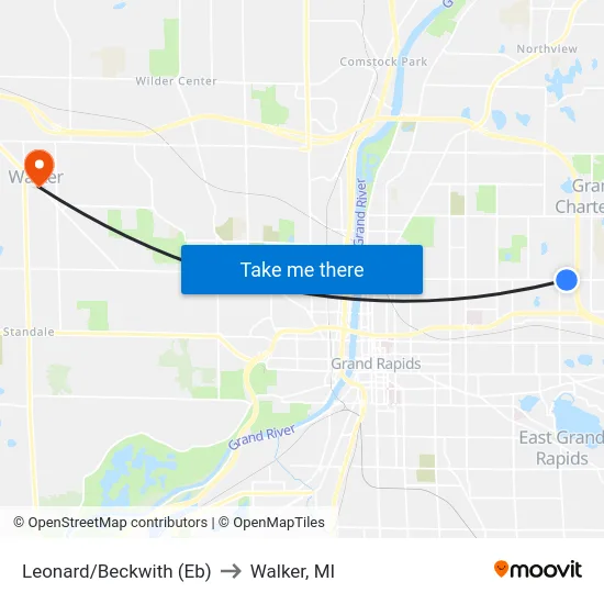 Leonard/Beckwith (Eb) to Walker, MI map