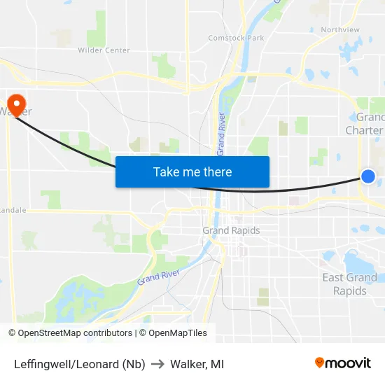 Leffingwell/Leonard (Nb) to Walker, MI map