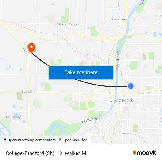 College/Bradford (Sb) to Walker, MI map