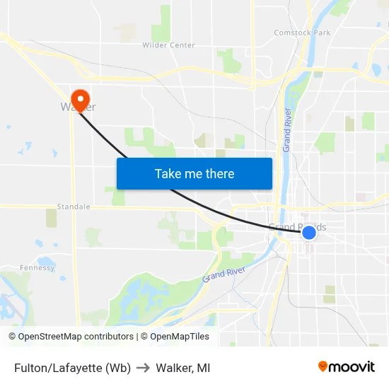 Fulton/Lafayette (Wb) to Walker, MI map