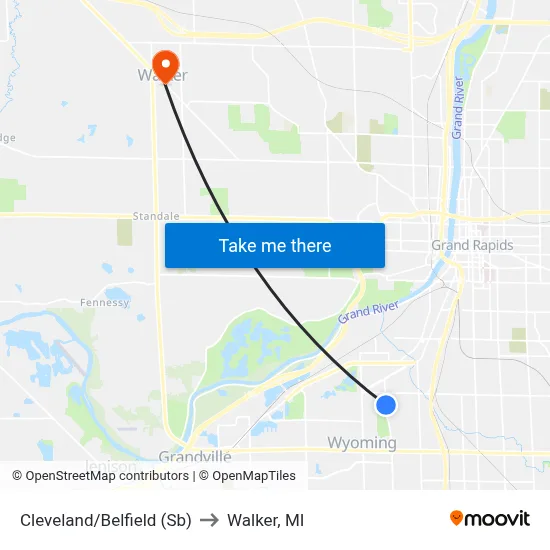 Cleveland/Belfield (Sb) to Walker, MI map