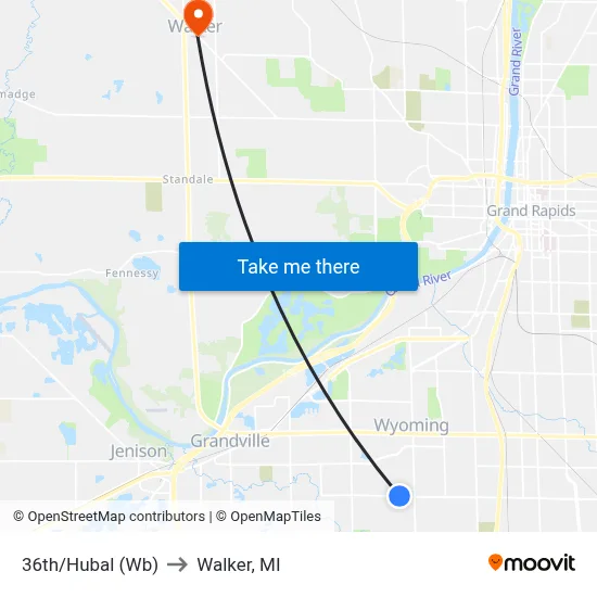 36th/Hubal (Wb) to Walker, MI map