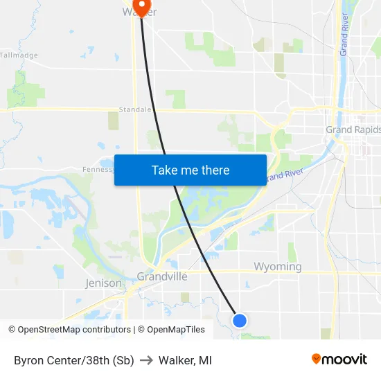 Byron Center/38th (Sb) to Walker, MI map