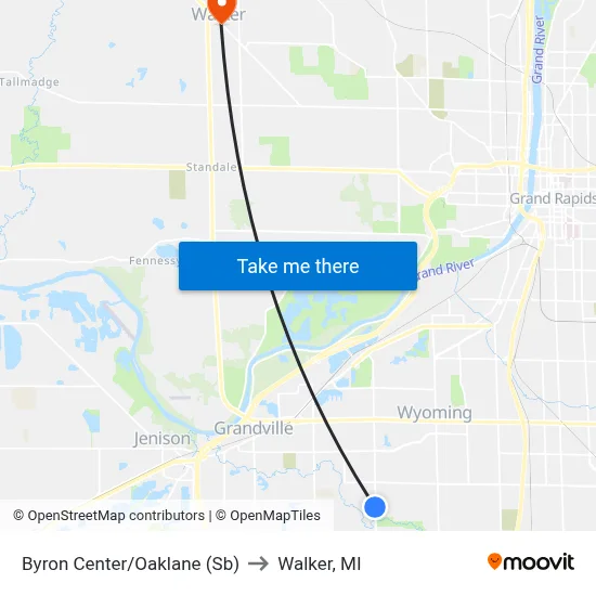 Byron Center/Oaklane (Sb) to Walker, MI map