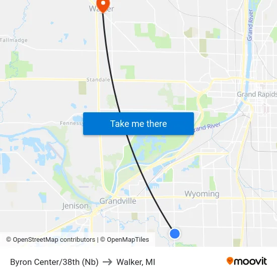 Byron Center/38th (Nb) to Walker, MI map