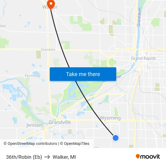 36th/Robin (Eb) to Walker, MI map