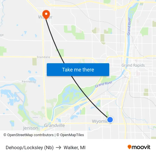 Dehoop/Locksley (Nb) to Walker, MI map