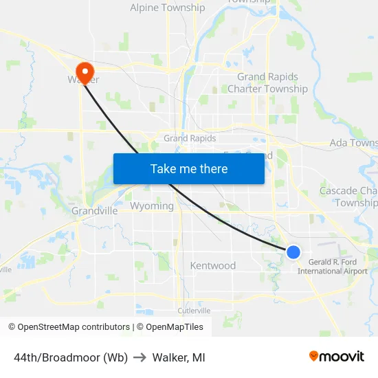 44th/Broadmoor (Wb) to Walker, MI map