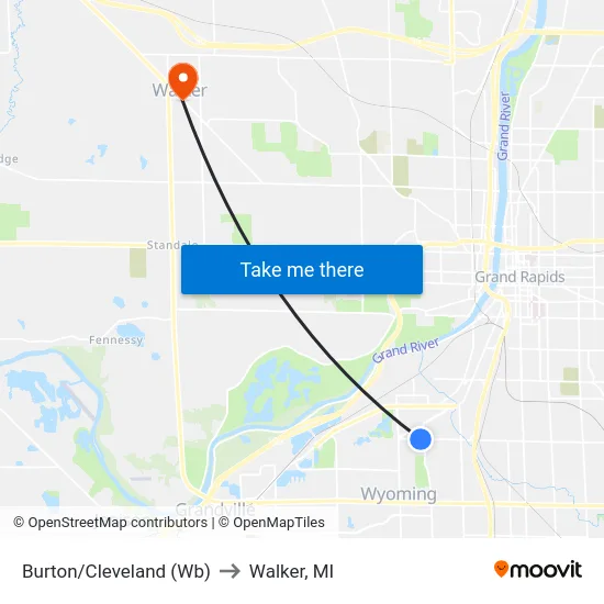 Burton/Cleveland (Wb) to Walker, MI map
