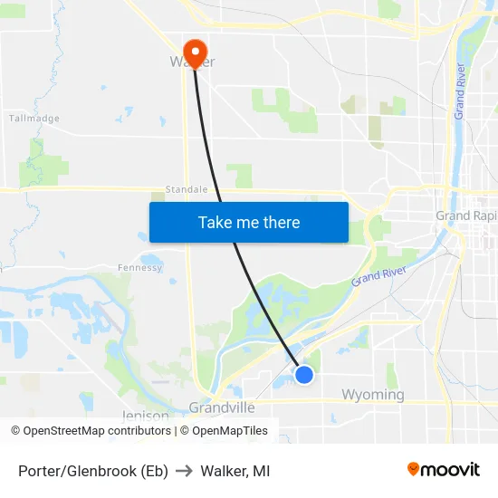 Porter/Glenbrook (Eb) to Walker, MI map