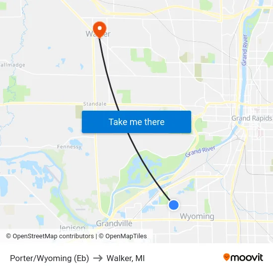 Porter/Wyoming (Eb) to Walker, MI map
