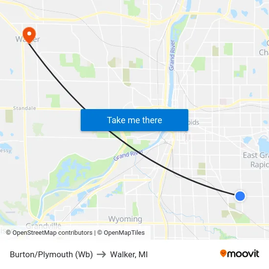Burton/Plymouth (Wb) to Walker, MI map