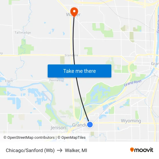 Chicago/Sanford (Wb) to Walker, MI map