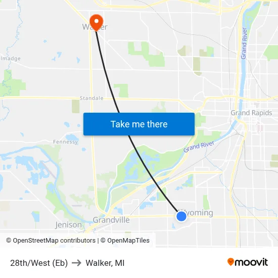 28th/West (Eb) to Walker, MI map