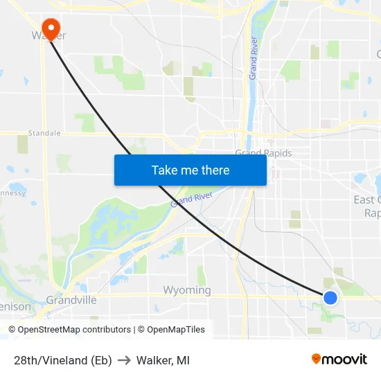 28th/Vineland (Eb) to Walker, MI map