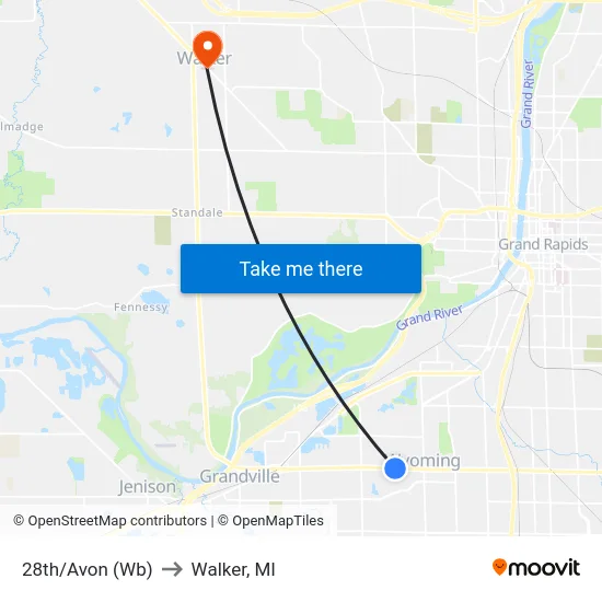 28th/Avon (Wb) to Walker, MI map
