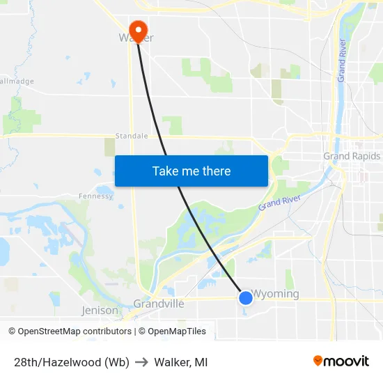 28th/Hazelwood (Wb) to Walker, MI map