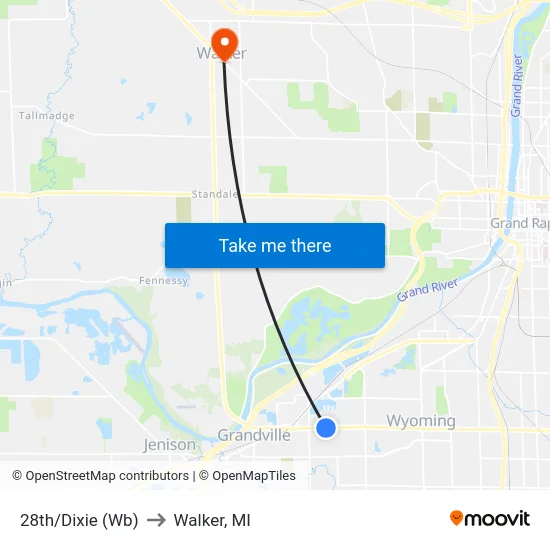 28th/Dixie (Wb) to Walker, MI map