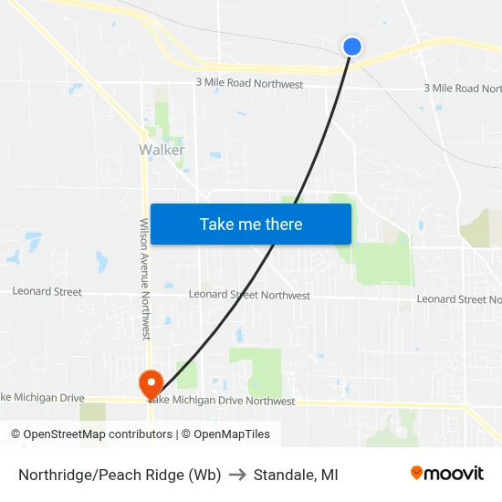 Northridge/Peach Ridge (Wb) to Standale, MI map