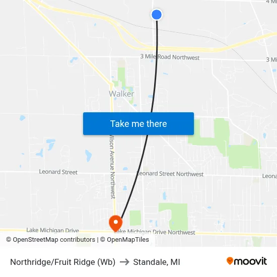 Northridge/Fruit Ridge (Wb) to Standale, MI map