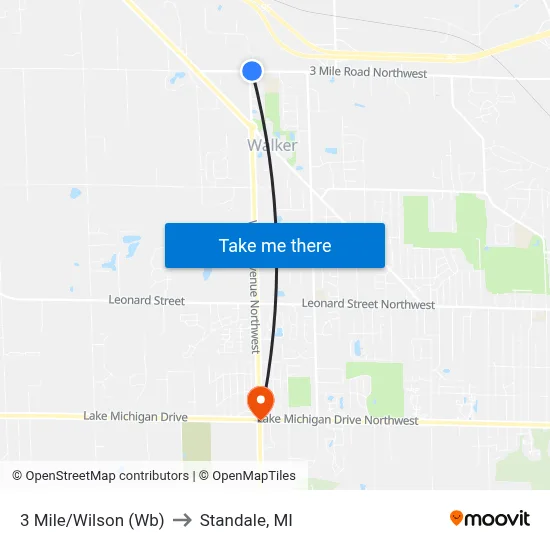 3 Mile/Wilson (Wb) to Standale, MI map
