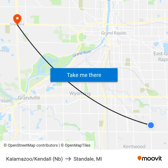 Kalamazoo/Kendall (Nb) to Standale, MI map