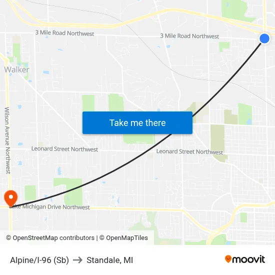 Alpine/I-96 (Sb) to Standale, MI map