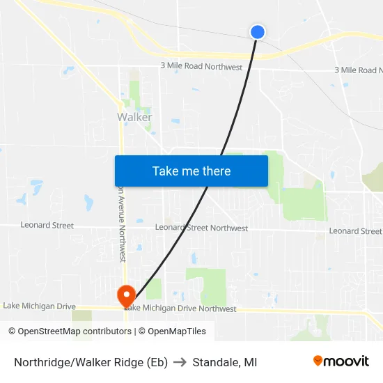 Northridge/Walker Ridge (Eb) to Standale, MI map