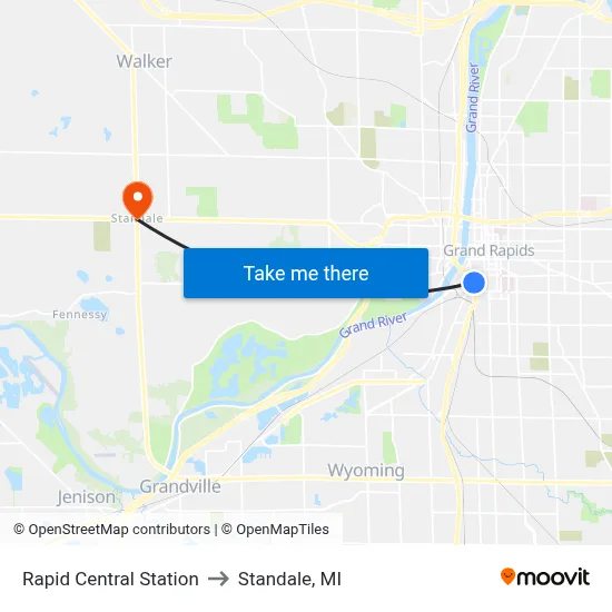 Rapid Central Station to Standale, MI map