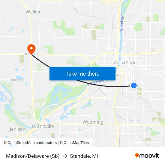 Madison/Delaware (Sb) to Standale, MI map