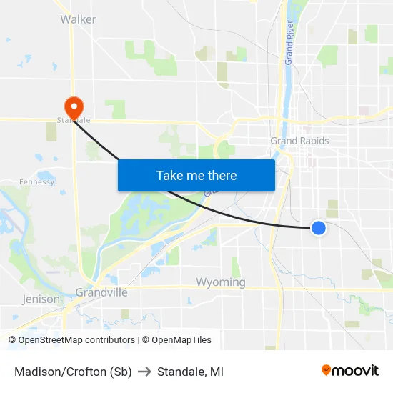 Madison/Crofton (Sb) to Standale, MI map