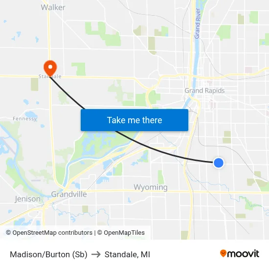 Madison/Burton (Sb) to Standale, MI map