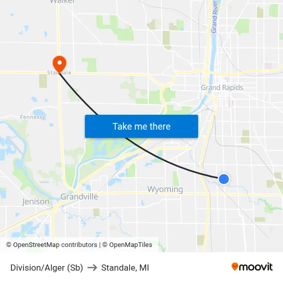 Division/Alger (Sb) to Standale, MI map