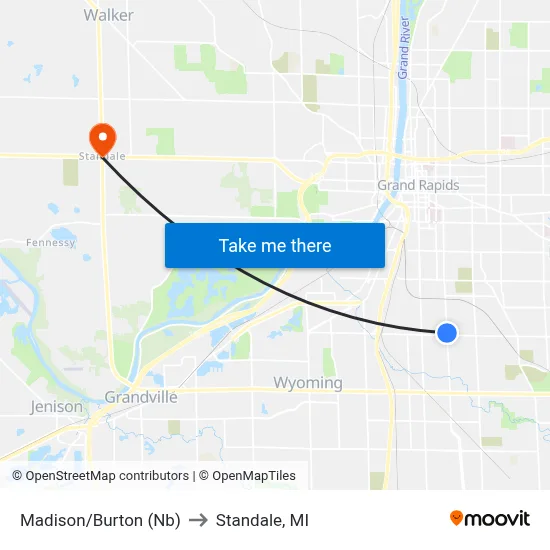 Madison/Burton (Nb) to Standale, MI map