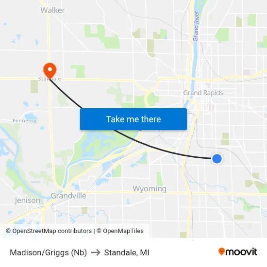 Madison/Griggs (Nb) to Standale, MI map