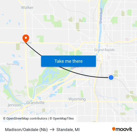 Madison/Oakdale (Nb) to Standale, MI map