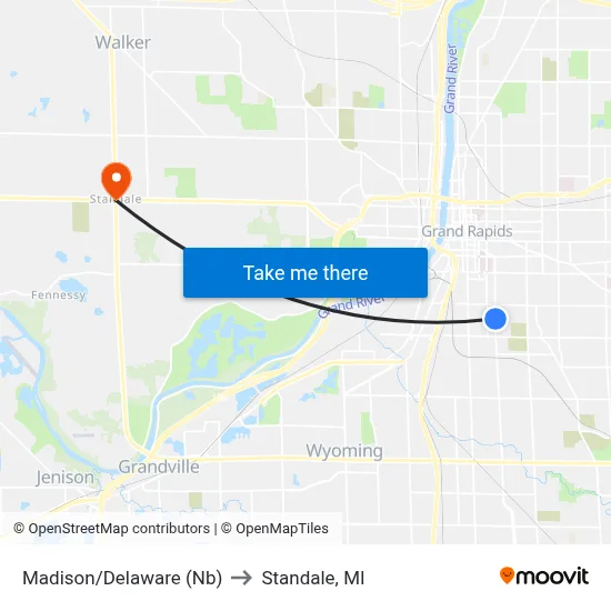 Madison/Delaware (Nb) to Standale, MI map