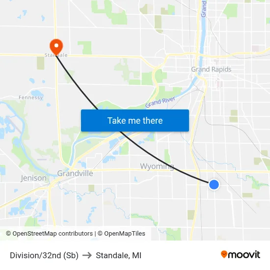 Division/32nd (Sb) to Standale, MI map