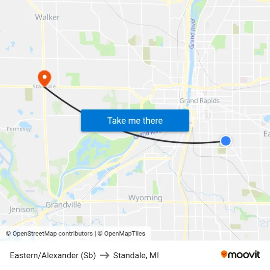 Eastern/Alexander (Sb) to Standale, MI map