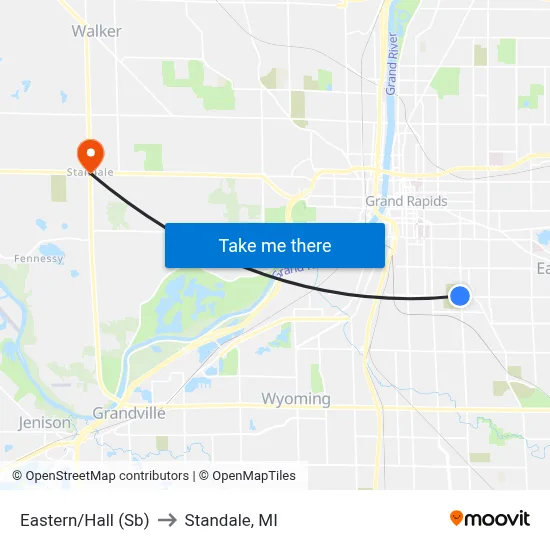 Eastern/Hall (Sb) to Standale, MI map