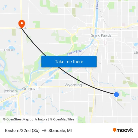 Eastern/32nd (Sb) to Standale, MI map