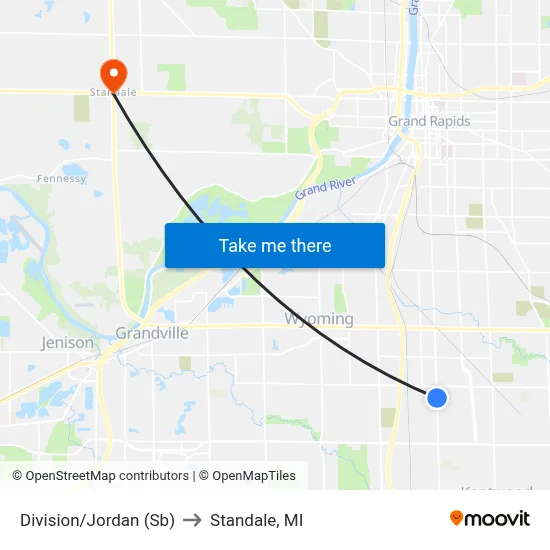 Division/Jordan (Sb) to Standale, MI map