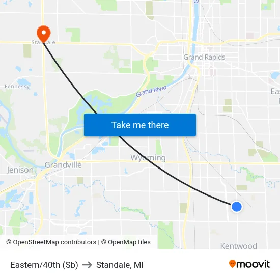 Eastern/40th (Sb) to Standale, MI map
