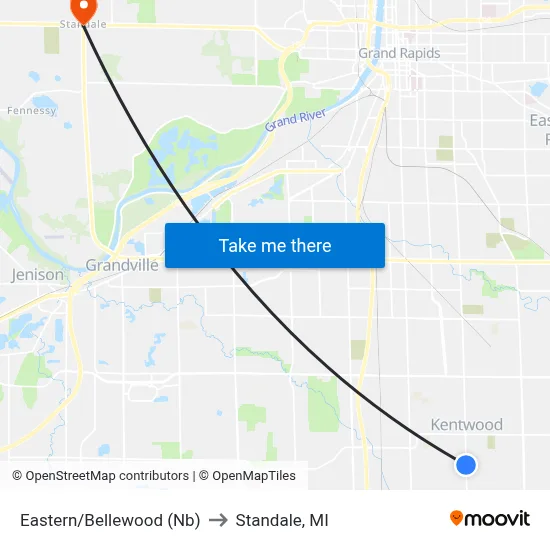 Eastern/Bellewood (Nb) to Standale, MI map