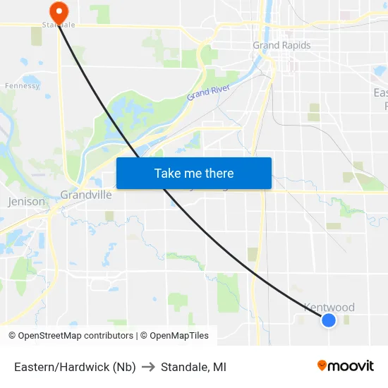 Eastern/Hardwick (Nb) to Standale, MI map