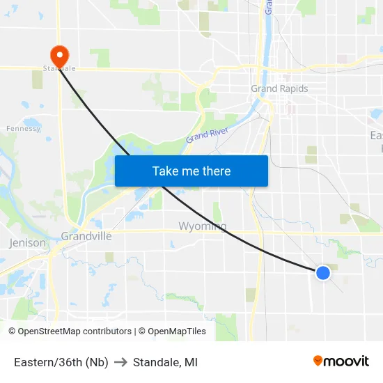 Eastern/36th (Nb) to Standale, MI map