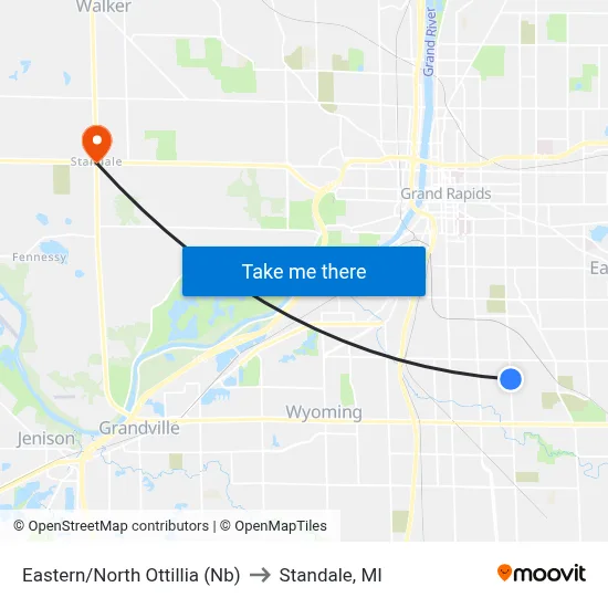 Eastern/North Ottillia (Nb) to Standale, MI map