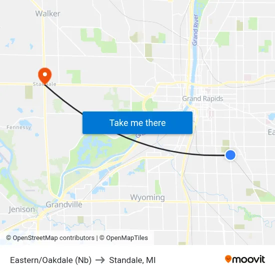 Eastern/Oakdale (Nb) to Standale, MI map